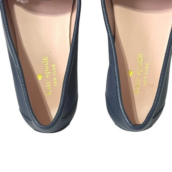 Kate Spade Women’s Carmen Navy Blue Leather Slip On Drive Loafer Gold Logo 7.5 M - Picture 6 of 10